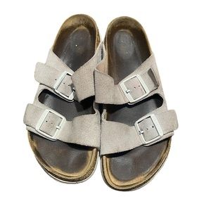 Birkenstock Arizona Suede Leather in Stone Coin Sandals